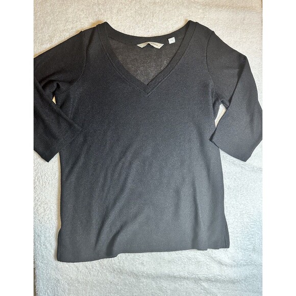 Soft By Avenue Black 3/4 Sleeve Sheer V-neck Sweater Sz 14/16 - Picture 1 of 7